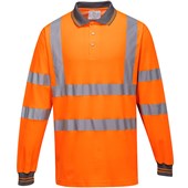Portwest S271 Orange Polycotton Long Sleeved Hi Vis Polo Shirt