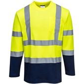 Portwest S280 Yellow/Navy Two Tone Polycotton Long Sleeved Hi Vis T Shirt