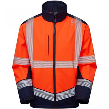 Leo Workwear Bowden Orange/Navy EcoViz Hi Vis Softshell Jacket (3L)