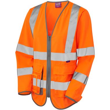 Leo Workwear Beaworthy Orange EcoViz Women's Long Sleeve Superior Hi Vis Vest