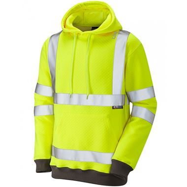 Leo Workwear Goodleigh Yellow EcoViz Hi Vis Hooded Sweatshirt