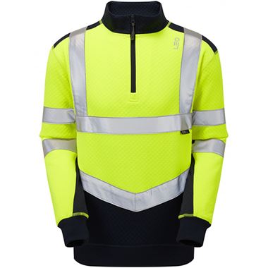 Leo Workwear Tapeley Yellow/Navy EcoViz Polycotton 1/4 Zip Hi Vis Sweatshirt
