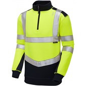 Leo Workwear Tapeley Yellow/Navy EcoViz Polycotton 1/4 Zip Hi Vis Sweatshirt