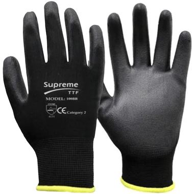Supreme Black PU Grip Work Gloves 100BB with PU Coating - 13g