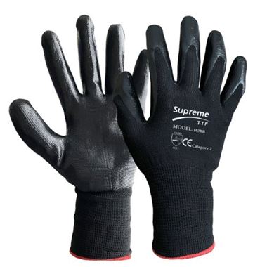 Supreme Black Nitrile Grip Work Gloves 103BB with Nitrile Coating - 13g