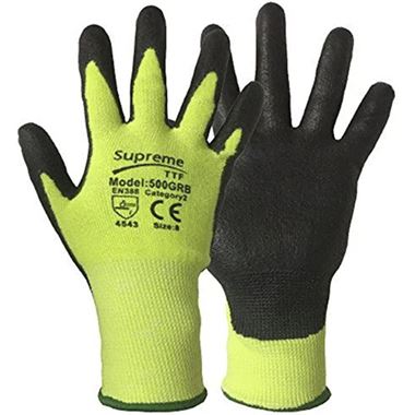 Supreme Green Cut 5 Work Gloves 500GRB with PU Coating - 13g Cut Resistant Level 5 (Cut C)
