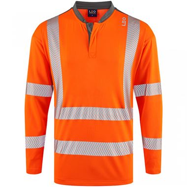 Leo Workwear Watermouth Orange EcoViz Coolmax Performance Long Sleeve Hi Vis T-Shirt