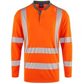 Leo Workwear Watermouth Orange EcoViz Coolmax Performance Long Sleeve Hi Vis T-Shirt