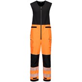 Portwest T150 PW3 Orange Waterproof Breathable Hi Vis Rain Salopettes (3L)