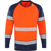 Leo Workwear Ruda Orange/Navy EcoViz Performance Dual Colour Hi Vis Long Sleeved T-Shirt