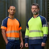 Leo Workwear Ruda Yellow/Navy EcoViz Performance Dual Colour Hi Vis Long Sleeved T-Shirt