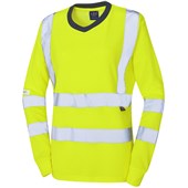 Leo Workwear Lydford Yellow EcoViz Comfort Women's Hi Vis Long Sleeved T-Shirt