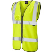 Leo Workwear Rumsam Yellow EcoViz Zip Front ID Pocket Hi Vis Vest