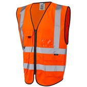 Leo Workwear Lynton Orange EcoViz Zipped Hi Vis Superior Waistcoat
