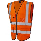 Leo Workwear Lynton Orange EcoViz Zipped Hi Vis Superior Waistcoat