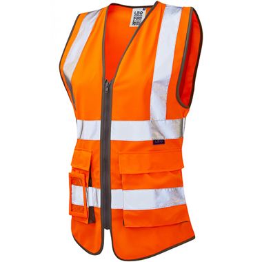 Leo Workwear Lynmouth Orange EcoViz Zipped Women's Superior Hi Vis Vest
