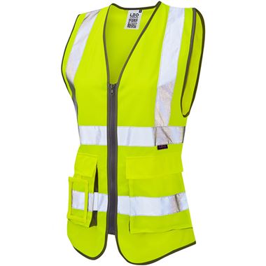 Leo Workwear Lynmouth Yellow EcoViz Zipped Women's Superior Hi Vis Vest