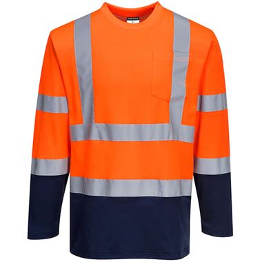 Portwest S280 Orange/Navy Two Tone Polycotton Long Sleeved Hi Vis T Shirt