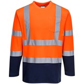 Portwest S280 Orange/Navy Two Tone Polycotton Long Sleeved Hi Vis T Shirt