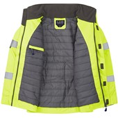 Leo Workwear Portmore Yellow EcoViz 4K Waterproof Baffle Lined Orange Brace Superior Hi Vis Bomber Jacket