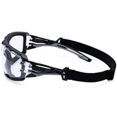 Portwest PR02 Anthracite Wraparound Plus Safety Glasses with Head Strap - Anti Scratch & Anti Fog
