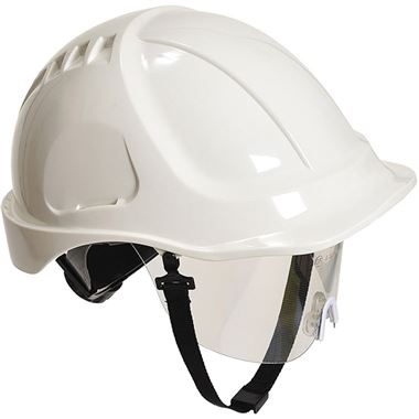 Portwest PW54 Endurance Safety Helmet with Chin Strap - Electrical Insulated Non Vented Wheel Ratchet Short Peak