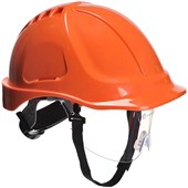 Portwest PW54 Endurance Safety Helmet with Chin Strap - Electrical Insulated Non Vented Wheel Ratchet Short Peak