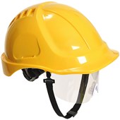 Portwest PW54 Endurance Safety Helmet with Chin Strap - Electrical Insulated Non Vented Wheel Ratchet Short Peak