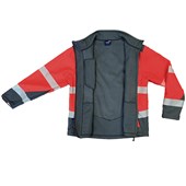 Leo Workwear Bowden Red/Grey EcoViz Hi Vis Softshell Jacket (3L)