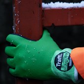 TraffiGlove TG5570 X-DURA Cut F Nitrile/Latex Fully Coated Thermal Water Resistant Green Gloves - 10g